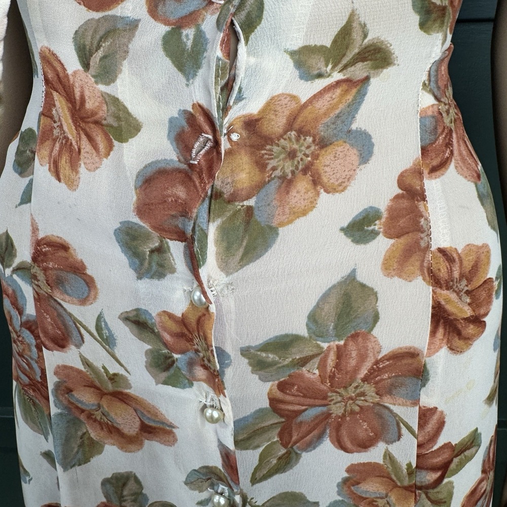 Paris Blues VTG 90s Floral Maxi Dress Sz 11 Cream Button Front Sheer Prairie - Picture 14 of 16